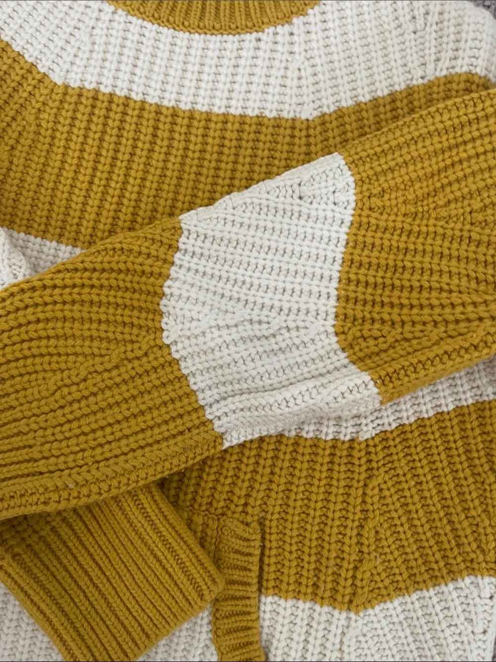 JCrew Striped Mock Neck Sweater - Mustard & Cream